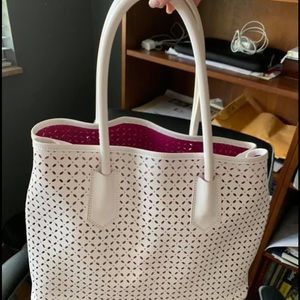 White/pink Italian leather handbag